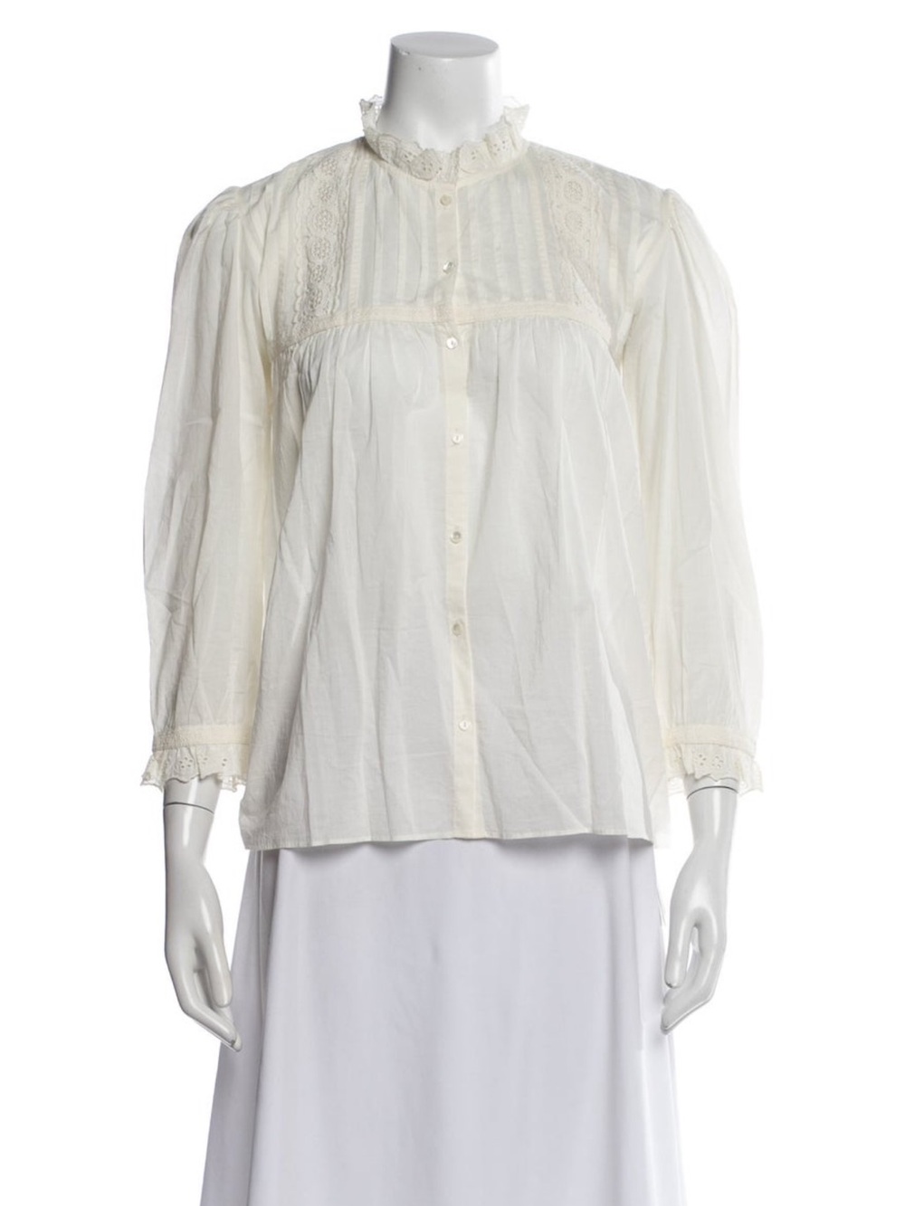 Nili Lotan Ivory Cotton Lace-Trim Blouse